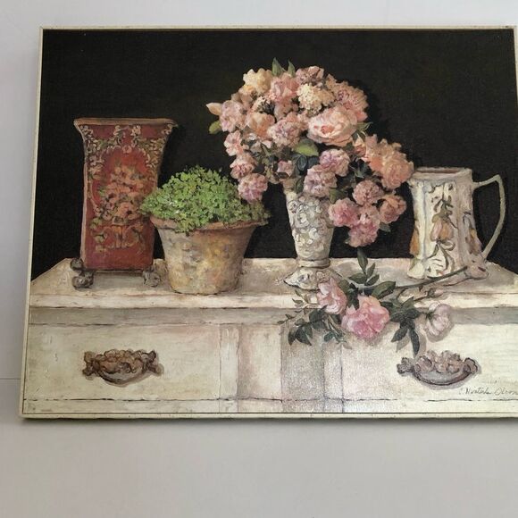 HOME GOODS FRAMED PRINT 20.5" X 16" GOOD FOR DINING ROOM FLOWERS, VASES - Picture 1 of 8